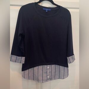 Apt. 9 Layered Look Navy Striped Button Hem Top | Size M